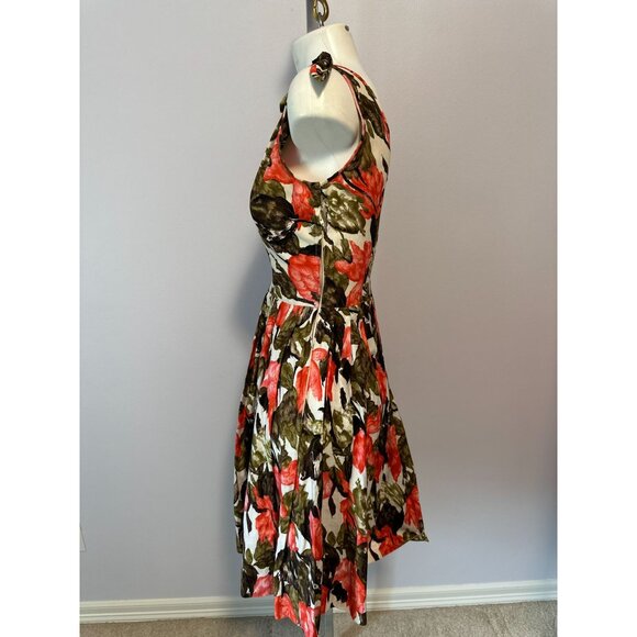 Vtg 60s Sleeveless Dress Pink Tulip Print Festival Cotton Fit Flare Size Small - Picture 7 of 9